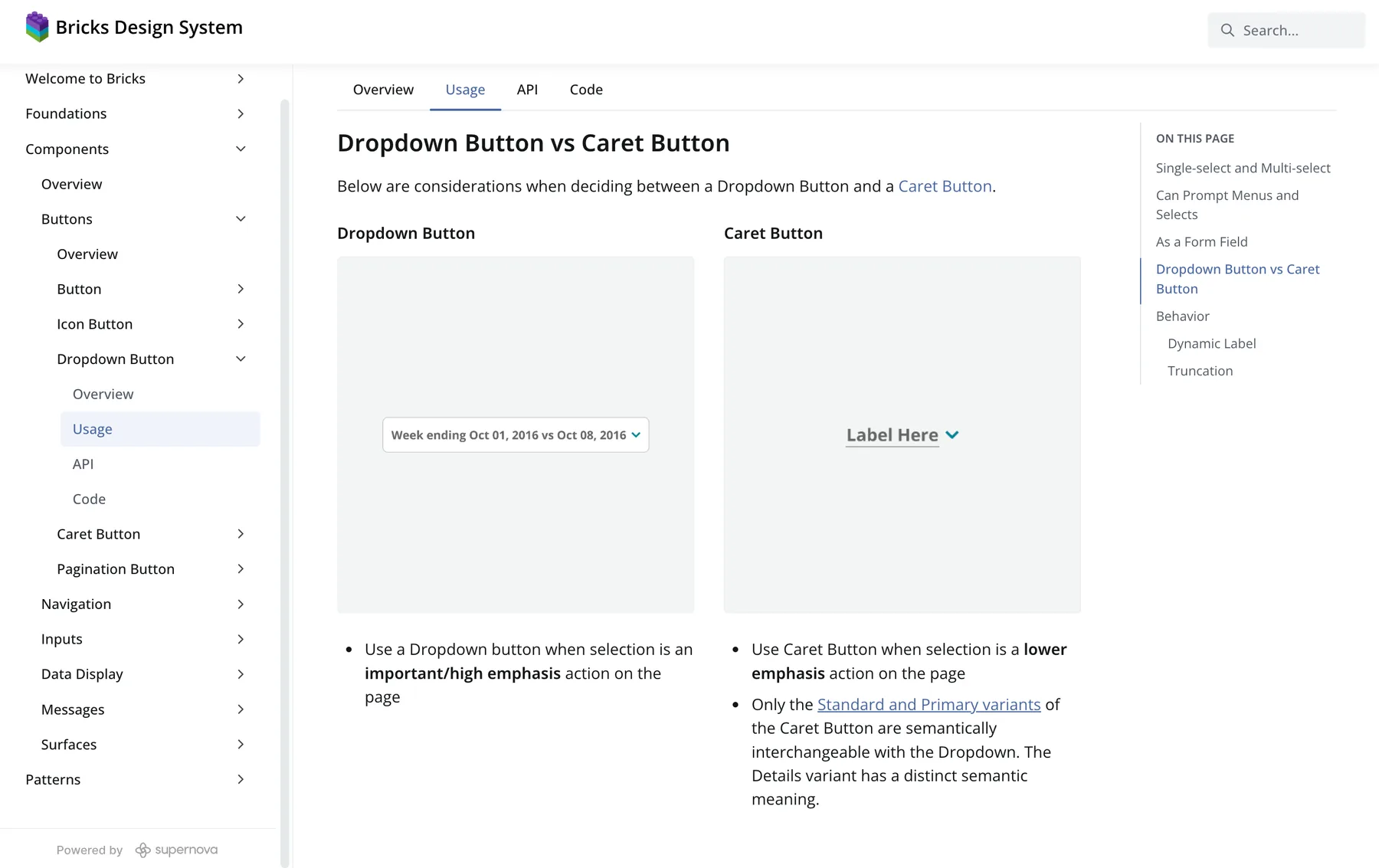 Side-by-side comparison of Dropdown and Caret Button components